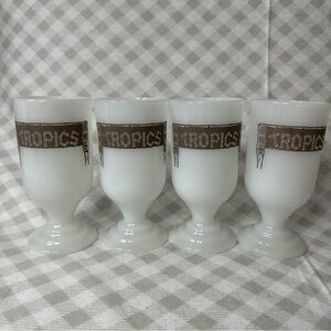 Old Vintage Tropics Tiki Polynesian Restaurant Milk Glass Coffee Mugs Set Of 4